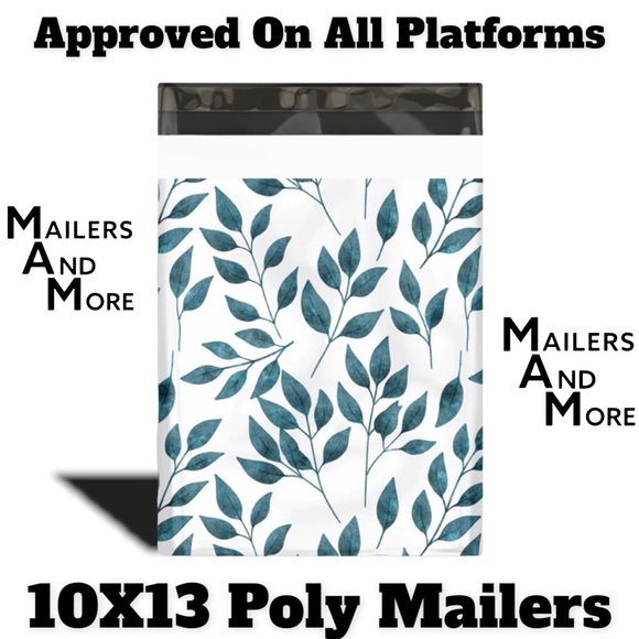 25 10X13 Eucalyptus Leaves Poly Mailers Flat Shipping Envelopes - Picture 2 of 4